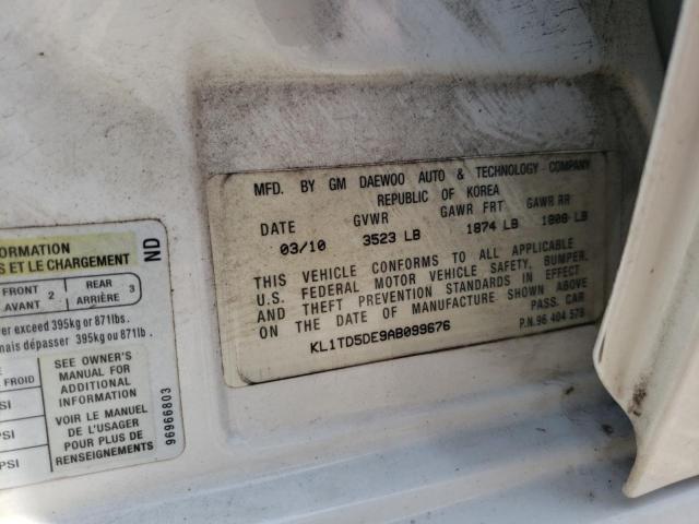 KL1TD5DE9AB099676 - 2010 CHEVROLET AVEO LS 白色 照片 12