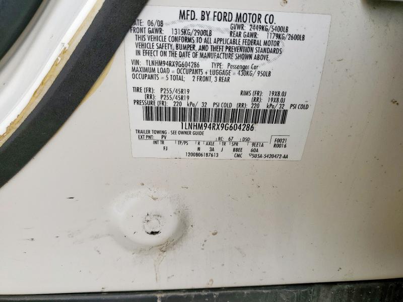 1LNHM94RX9G604286 - 2009 LINCOLN MKS WHITE photo 12