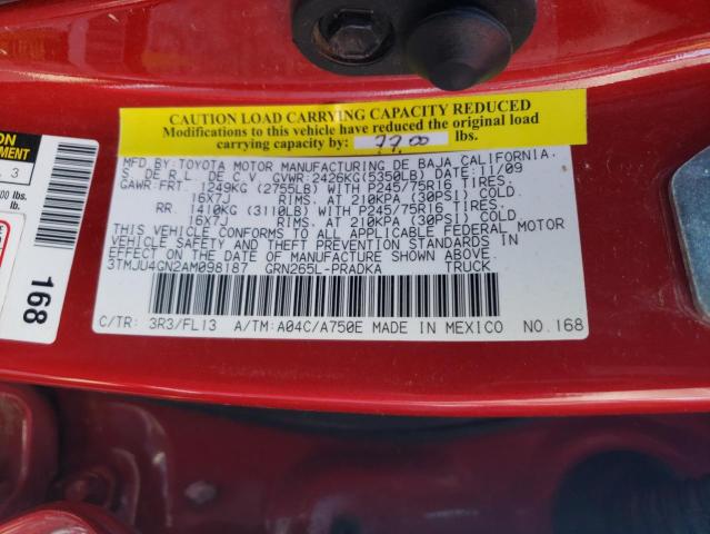 3TMJU4GN2AM098187 - 2010 TOYOTA TACOMA DOUBLE CAB PRERUNNER BURGUNDY photo 13