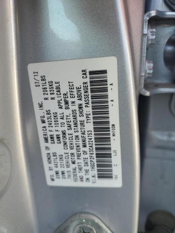 1HGCP2F83CA224753 - 2012 HONDA ACCORD EXL SILVER photo 12