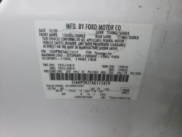 1FAHP2KT7AG115419 - 2010 FORD TAURUS SHO WHITE photo 12