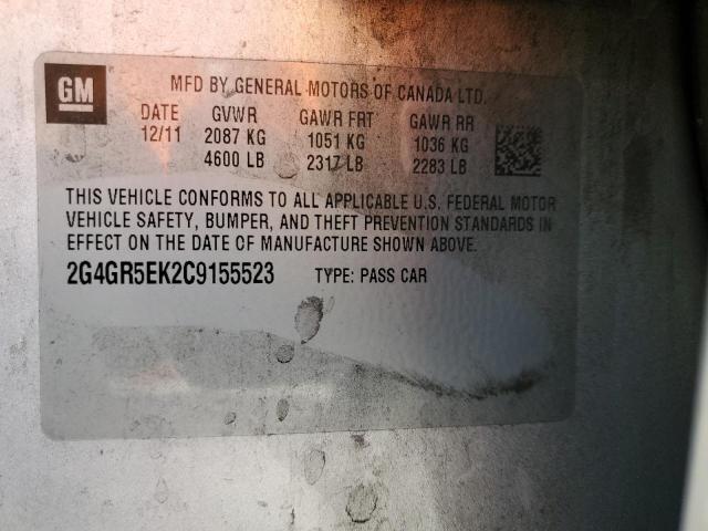 2G4GR5EK2C9155523 - 2012 BUICK REGAL 银色 照片 12