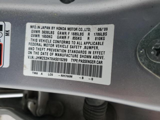 JHMZE2H7XAS015289 - 2010 HONDA INSIGHT EX SILVER photo 12