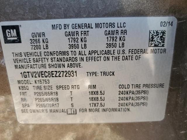 1GTV2VEC8EZ272931 - 2014 GMC SIERRA K1500 SLT BROWN photo 12