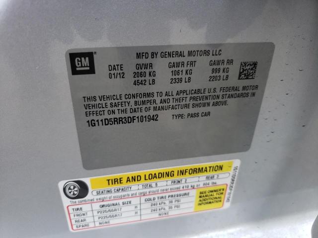 1G11D5RR3DF101942 - 2013 CHEVROLET MALIBU 1LT 银色 照片 12