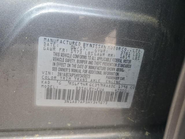 3N1AB7AP5HY349873 - 2017 NISSAN SENTRA S GRAY photo 12