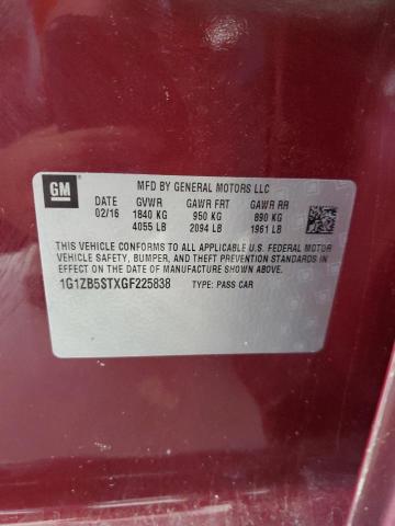 1G1ZB5STXGF225838 - 2016 CHEVROLET MALIBU LS ბურგუნდია ფოტო 12