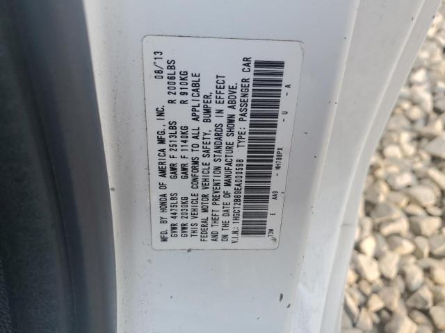 1HGCT2B89EA000598 - 2014 HONDA ACCORD EXL WHITE photo 12