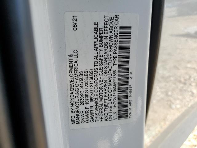 1HGCV1F34MA097856 - 2021 HONDA ACCORD SPORT თეთრი ფოტო 12