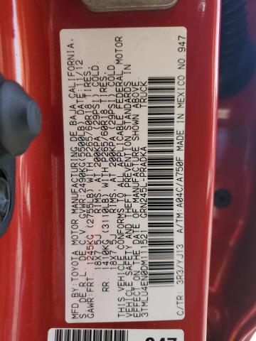 3TMLU4EN0DM111521 - 2013 TOYOTA TACOMA DOUBLE CAB RED photo 12