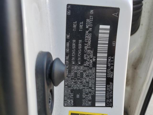 5TDJKRFH0ES062860 - 2014 TOYOTA HIGHLANDER XLE 白色 照片 13