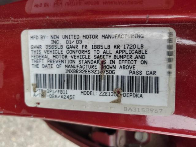 1NXBR32E63Z147506 - 2003 TOYOTA COROLLA CE 红色 照片 12