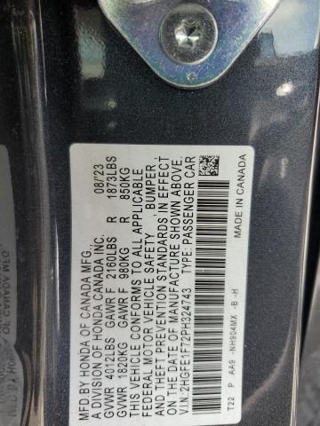 2HGFE1F72PH324743 - 2023 HONDA CIVIC EX GRAY photo 12