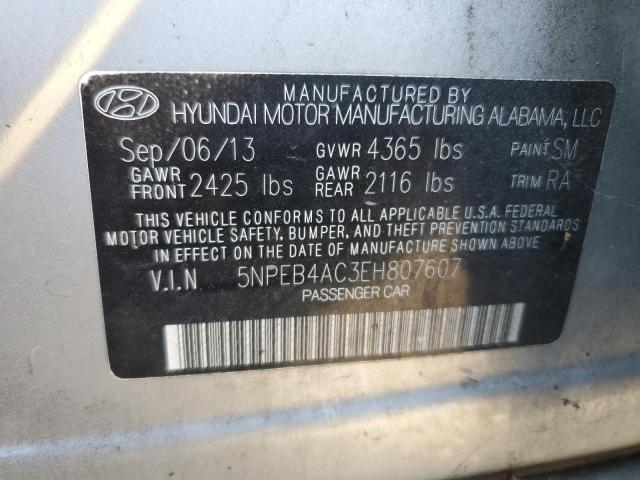 5NPEB4AC3EH807607 - 2014 HYUNDAI SONATA GLS SILVER photo 12