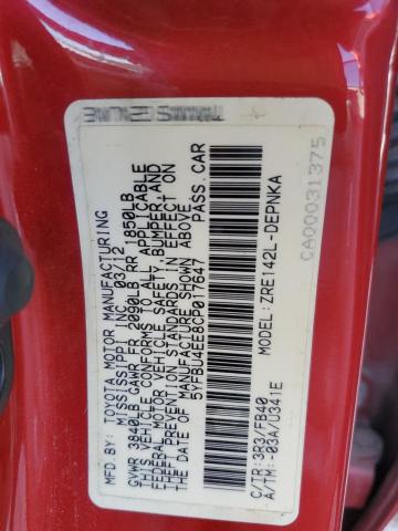 5YFBU4EE8CP017647 - 2012 TOYOTA COROLLA BASE RED photo 12