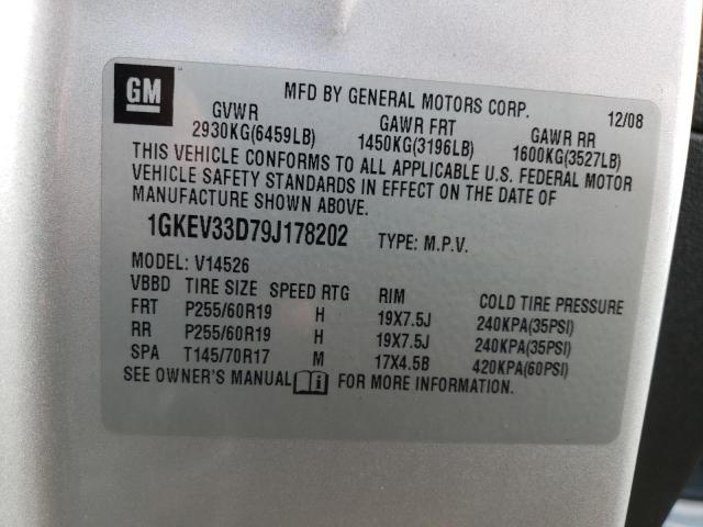 1GKEV33D79J178202 - 2009 GMC ACADIA SLT-2 SILVER photo 12