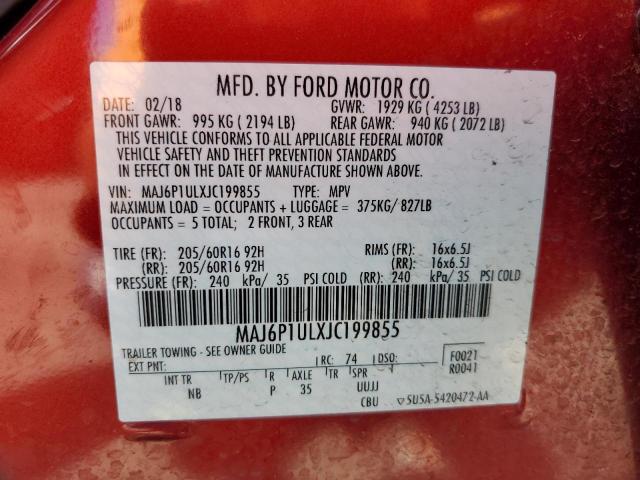 MAJ6P1ULXJC199855 - 2018 FORD ECOSPORT SE RED photo 12