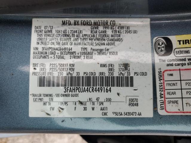 3FAHP0JA4CR449164 - 2012 FORD FUSION SEL BLUE photo 13