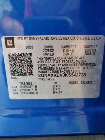 3GNAXKEV3KS542728 - 2019 CHEVROLET EQUINOX LT 蓝色 照片 13