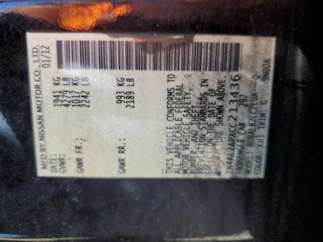 1N4AL2APXCC213436 - 2012 NISSAN ALTIMA BASE BLACK photo 12