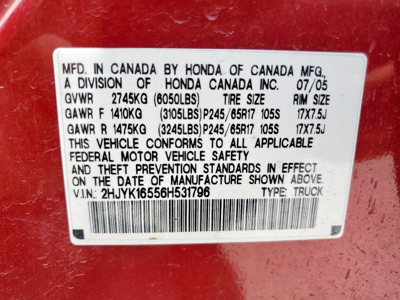 2HJYK16556H531796 - 2006 HONDA RIDGELINE RTL Qırmızı foto 12