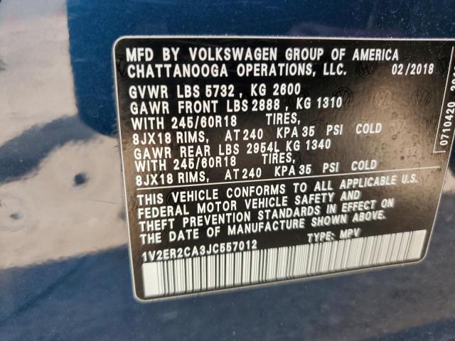 1V2ER2CA3JC557012 - 2018 VOLKSWAGEN ATLAS SEL BLUE photo 14