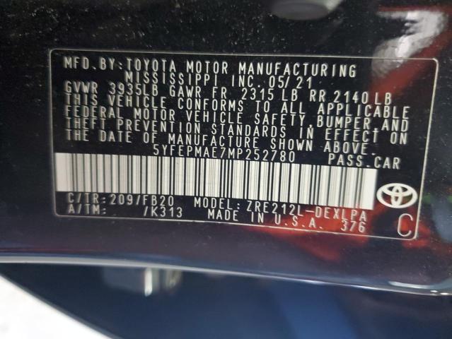 5YFEPMAE7MP252780 - 2021 TOYOTA COROLLA LE 黑色 照片 12