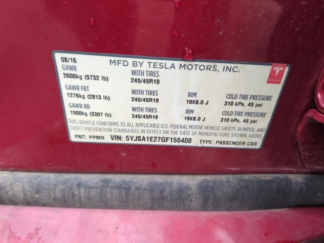 5YJSA1E27GF156408 - 2016 TESLA MODEL S Червоний фото 12