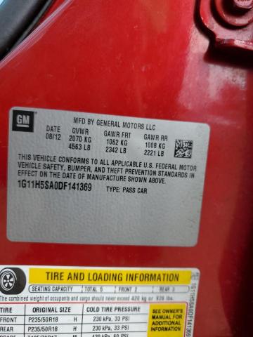 1G11H5SA0DF141369 - 2013 CHEVROLET MALIBU LTZ წითელი ფოტო 12