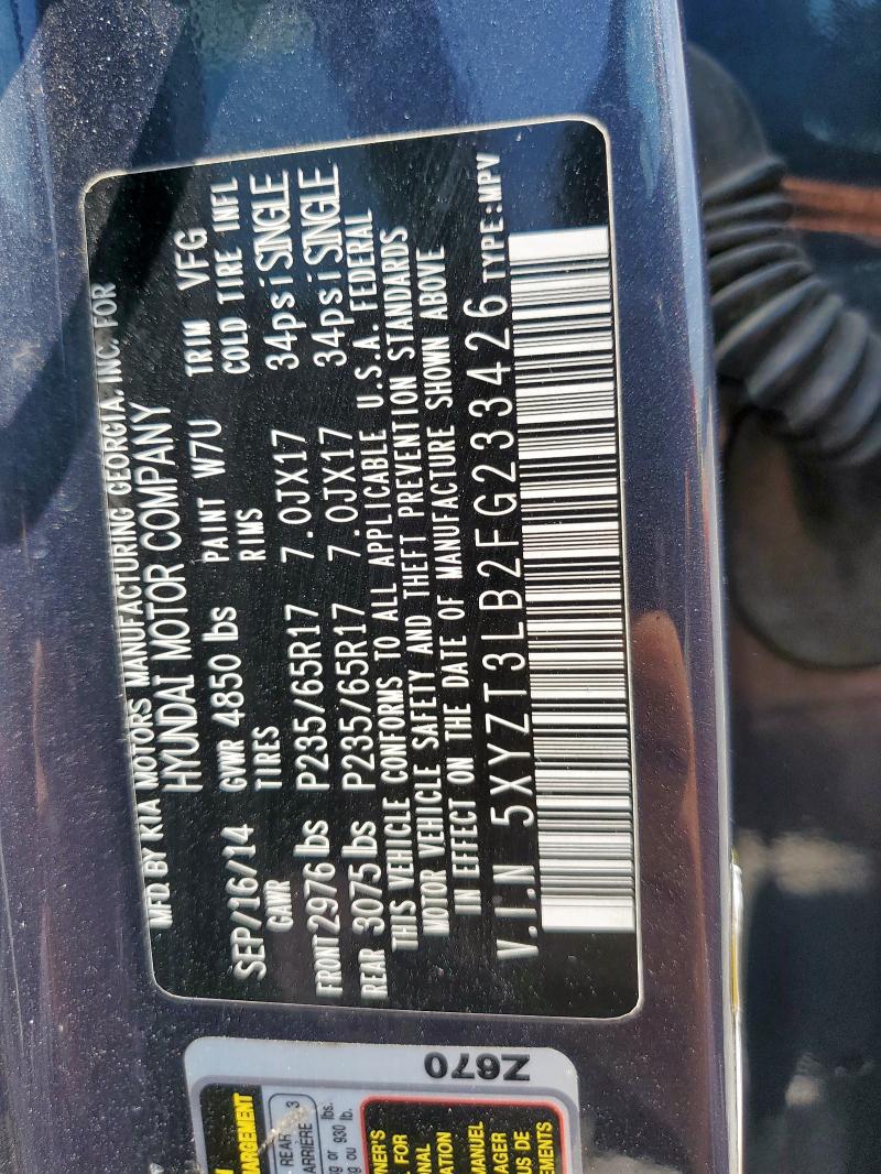 5XYZT3LB2FG233426 - 2015 HYUNDAI SANTA FE S BLUE photo 13