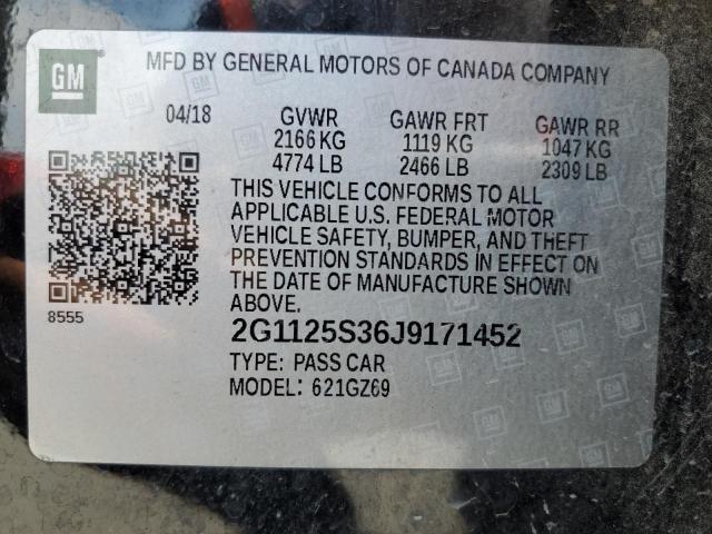 2G1125S36J9171452 - 2018 CHEVROLET IMPALA PREMIER შავი ფოტო 13