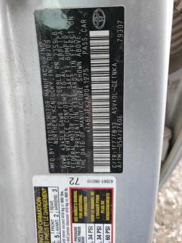 4T4BF3EK2AR041275 - 2010 TOYOTA CAMRY BASE SILVER photo 12