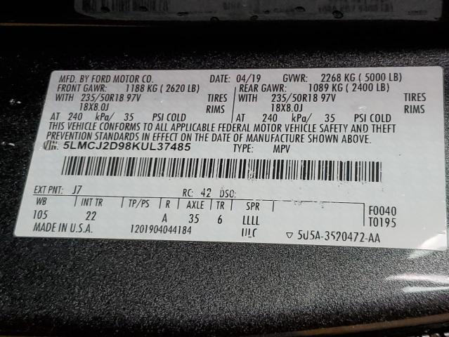 5LMCJ2D98KUL37485 - 2019 LINCOLN MKC SELECT 灰色 照片 13