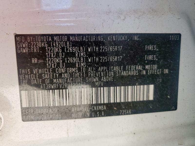 4T3RWRFV2RU120162 - 2024 TOYOTA RAV4 XLE თეთრი ფოტო 14