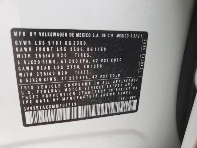 3VV3B7AXXMM101319 - 2021 VOLKSWAGEN TIGUAN SE თეთრი ფოტო 13