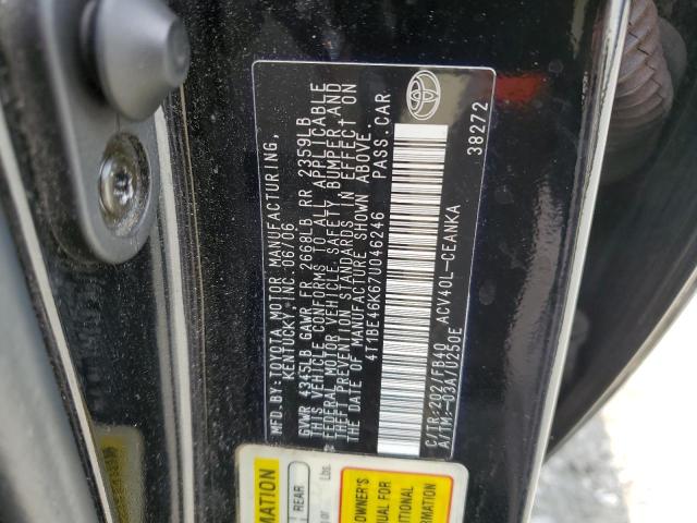 4T1BE46K67U046246 - 2007 TOYOTA CAMRY CE BLACK photo 12