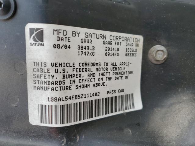 1G8AL54F85Z111402 - 2005 SATURN ION LEVEL 3 GRAY photo 12