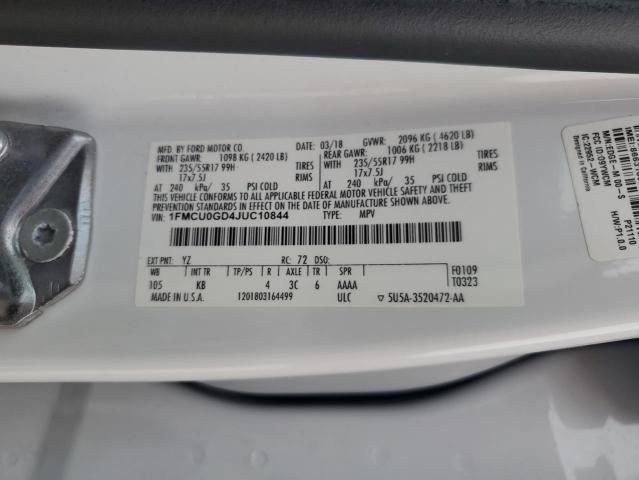 1FMCU0GD4JUC10844 - 2018 FORD ESCAPE SE WHITE photo 12