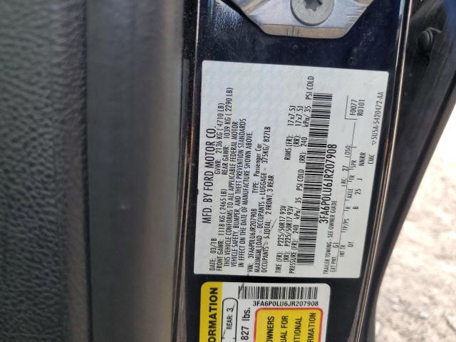 3FA6P0LU6JR207908 - 2018 FORD FUSION SE HYBRID BLACK photo 12