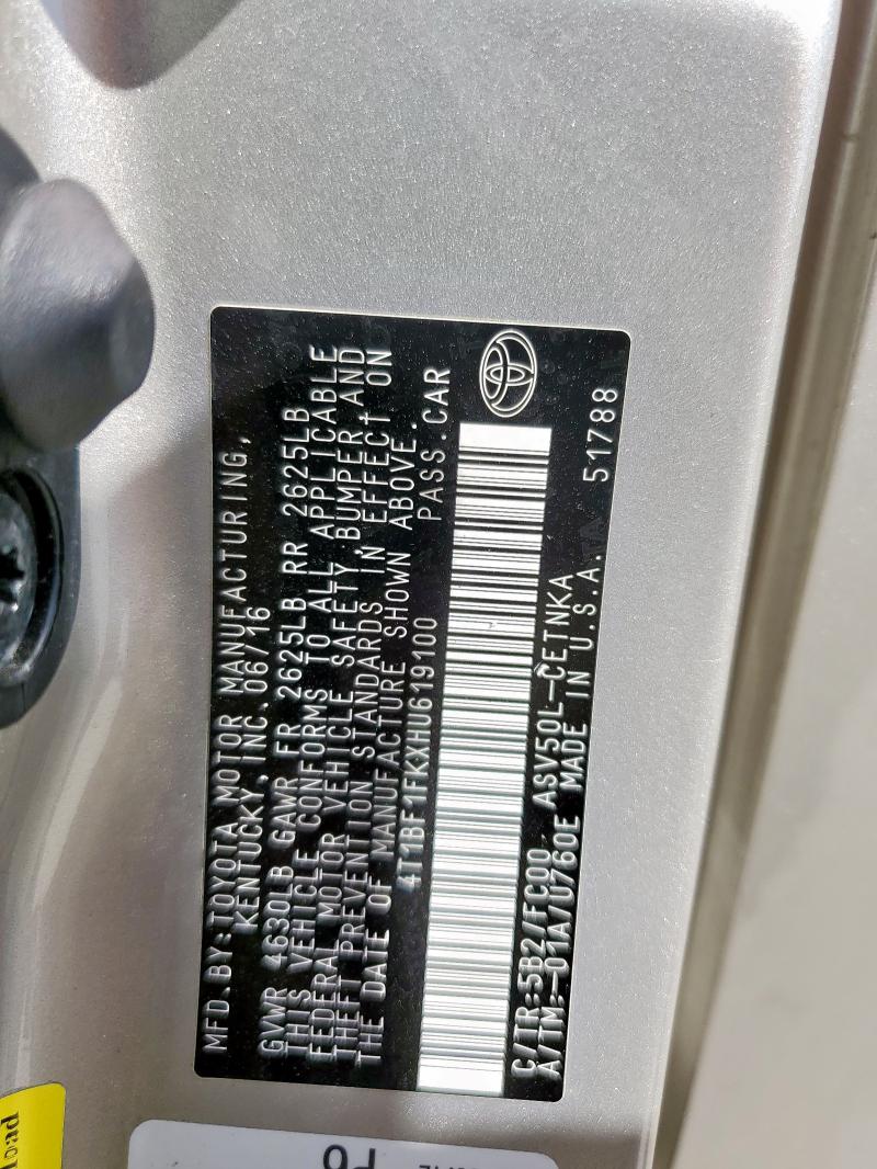 4T1BF1FKXHU619100 - 2017 TOYOTA CAMRY LE BEIGE photo 12