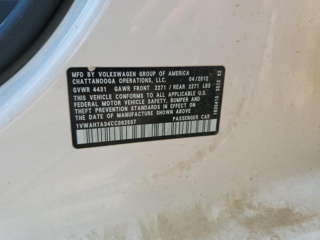 1VWAH7A34CC082507 - 2012 VOLKSWAGEN PASSAT S თეთრი ფოტო 12