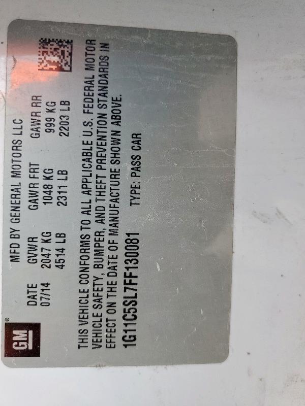 1G11C5SL7FF130081 - 2015 CHEVROLET MALIBU 1LT WHITE photo 13