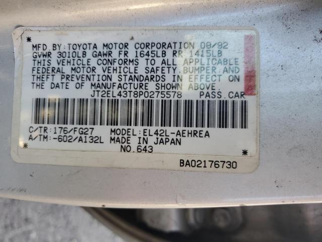 JT2EL43T8P0275578 - 1993 TOYOTA TERCEL DX SILVER photo 12