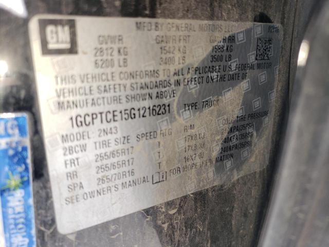 1GCPTCE15G1216231 - 2016 CHEVROLET COLORADO LT BLACK photo 12