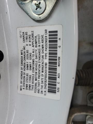 2HGFB2F83CH319780 - 2012 HONDA CIVIC EX WHITE photo 12