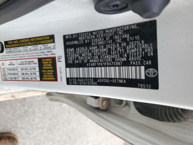 4T4BF1FK1FR475987 - 2015 TOYOTA CAMRY LE WHITE photo 12