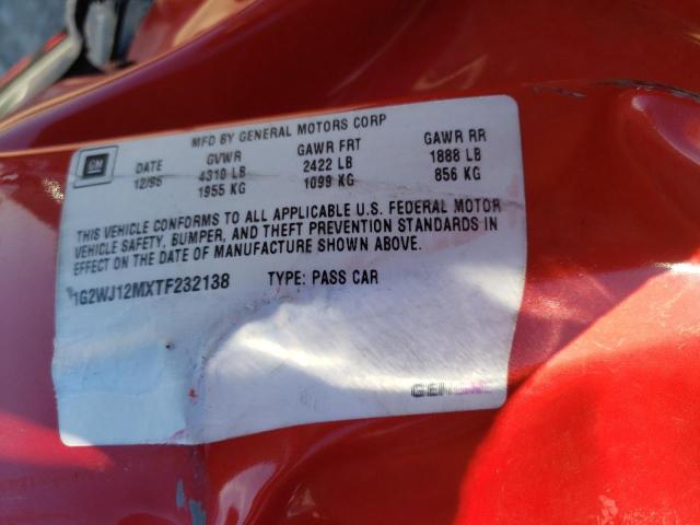 1G2WJ12MXTF232138 - 1996 PONTIAC GRAND PRIX SE 红色 照片 10