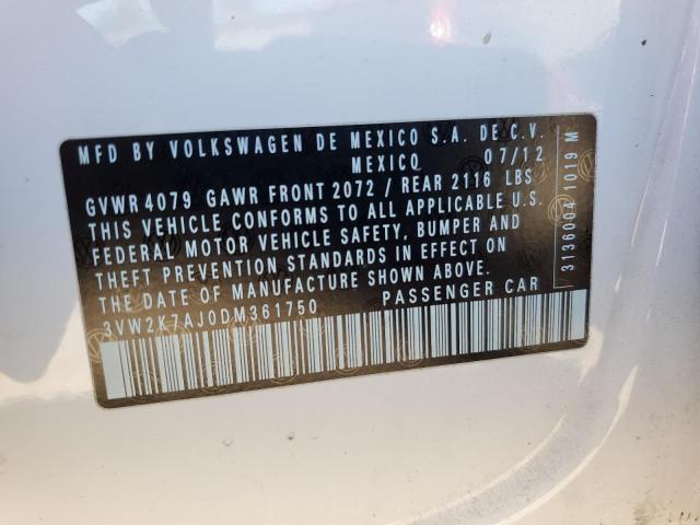 3VW2K7AJ0DM361750 - 2013 VOLKSWAGEN JETTA BASE 白色 照片 12