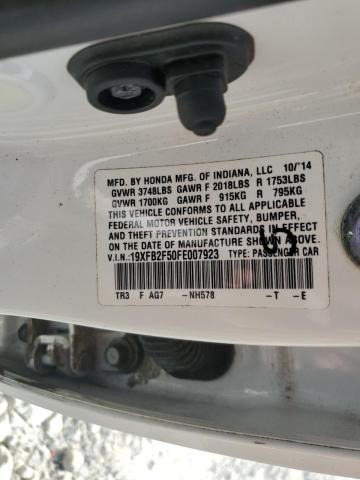 19XFB2F50FE007923 - 2015 HONDA CIVIC LX WHITE photo 12