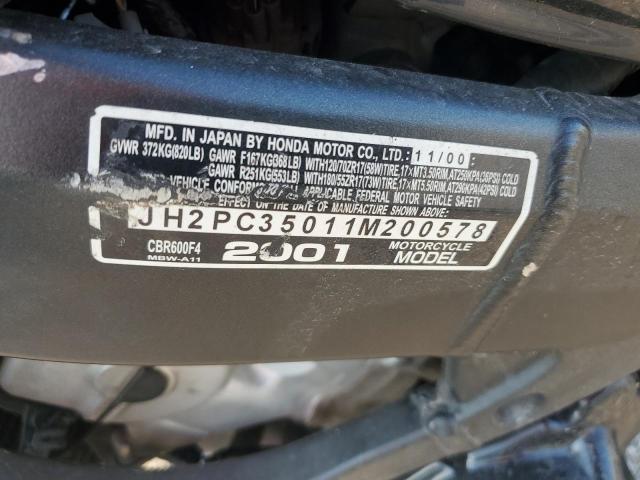 JH2PC35011M200578 - 2001 HONDA CBR600 F4 BLACK photo 10